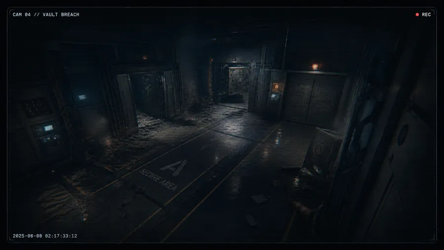 Security-cam capture — vault breach room